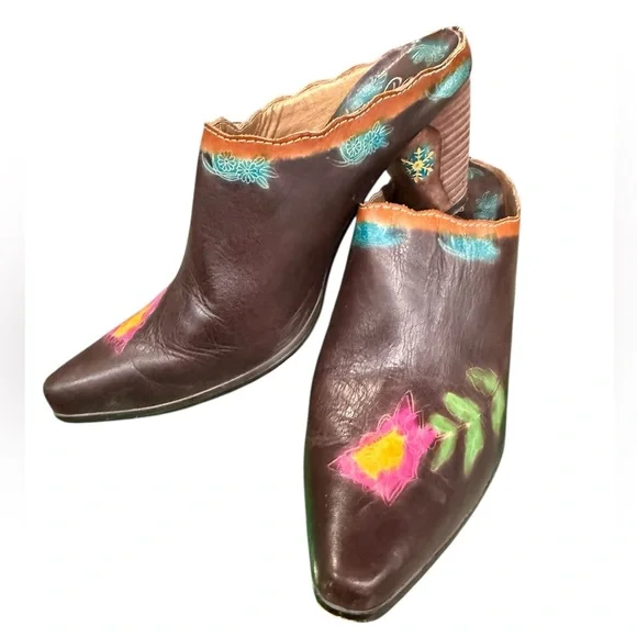 Corey’s Women’s Cowboy Boho Mules Sz 11 Brown Leather Pointed Toe Western 41 - Picture 1 of 6